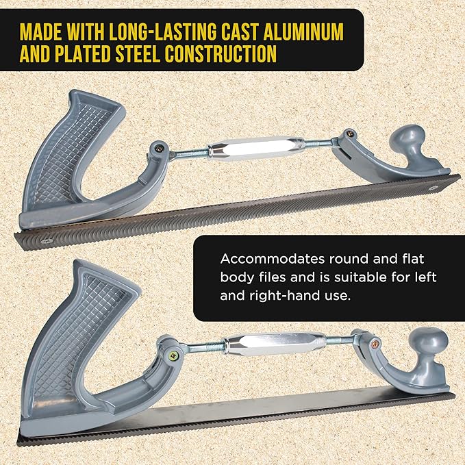 Dura-Gold Adjustable Flexible Body File Holder with 14" Double-Sided Bastard File Blade, 9 Teeth Per Inch - Adjusts to Curved Convex or Concave for Shaping, Smoothing, and Filing Contoured Surfaces