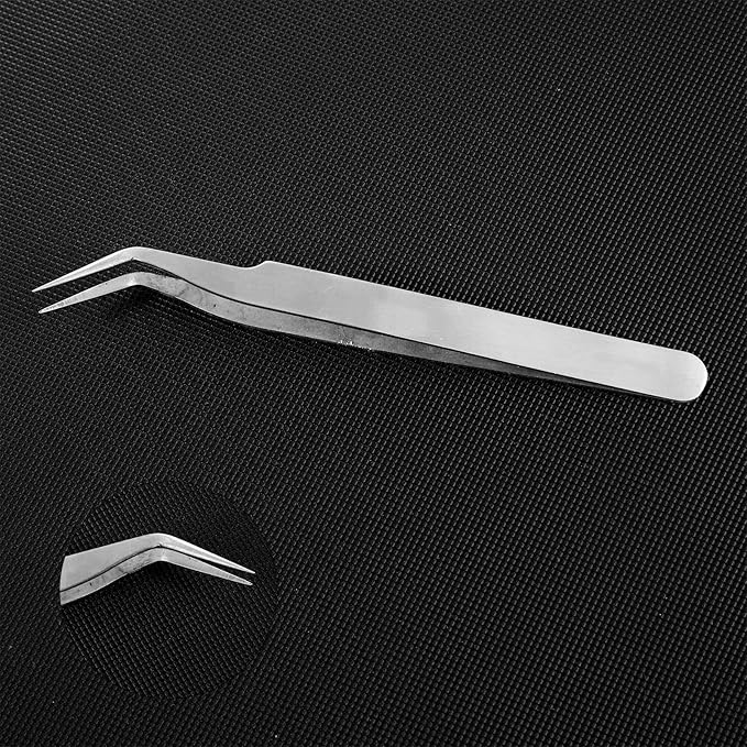 3Pcs Precision Tweezers Set, Stainless Steel Reverse Tweezers for Crafting Extra Fine, Angled, Blunt Tips for DIY Crafts Jewelry Making Beading Laboratory Work, Needle Nose Tweezer