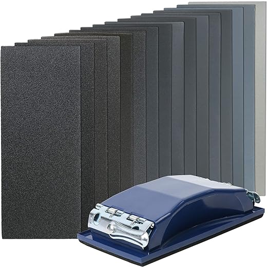 LotFancy Sandpaper 60 to 5000 Grit, 108PCS, 9 x 3.6??Dry Wet Sand Paper with Sanding Block, Silicon Carbide Sanding Sheet Assortment, for Automotive Metal Wood Furniture Polishing Finishing Buffing