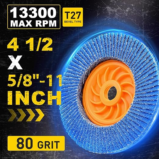 Flap Discs 4 1/2 for Angle Grinder no Tools Installation, 80 Grit Flap Disc, 4.5" x 7/8" High Density Trimmable Zirconia Type 27 Flap Sanding Disc for Grinding, Rust Removal and Sanding (10 Pack)