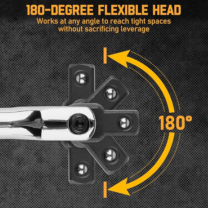 3PCS Breaker Bar Set, 3/8'', 1/4in, 1/2inch Breaker Bars with 180째Rotatable Head, Heavy Duty Breaker Bar Kit with 15 inch, 10 inch, 6 inch Length for Automobile and Motorcycle Maintenance and Repair