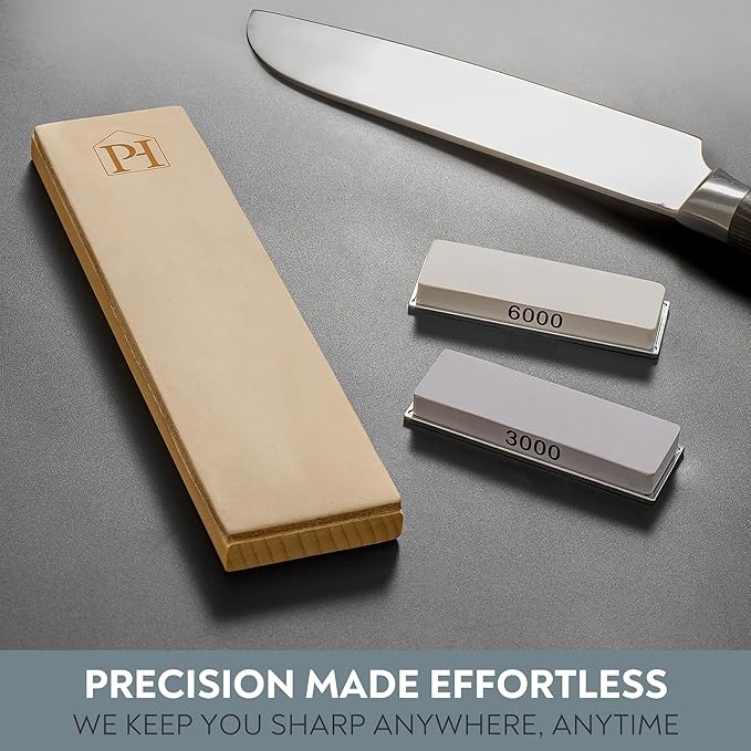 3000 & 6000 Grit Whetstone Plates Set ??Extra Fine Corundum Sharpening Stones ??Includes Leather Strop & Cleaning Eraser - Compatible Only with Parkway Home Adjustable Rolling Knife Sharpener