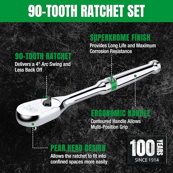 SK 3-Piece Ratchet Set, 1/4?? 3/8?? 1/2??Drive Ratchet, Pear Head, 90-Tooth, Alloy Steel, with Contoured Handle