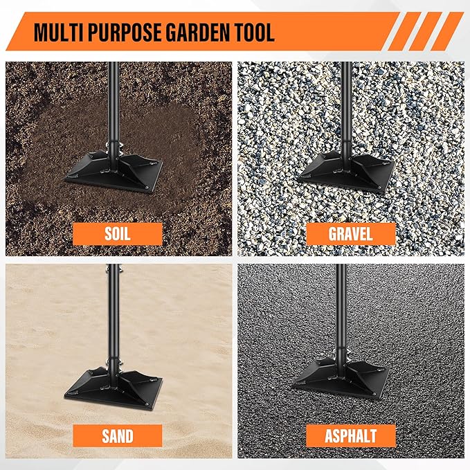Garden Steel Tamper with 45 Inch Handle, Hand Ground Tamper Tool, Durable Plate Soil Compactor, Garden Heavy Duty Ideal Tool for Leveling Soil, Gravel, Asphalt, Driveway