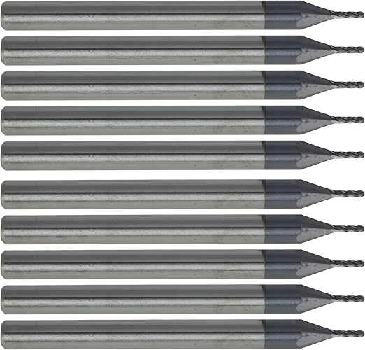 CME 10 pcs Micrograin Carbide End Mills, Ball Nose, TiAlN Coated, 1/32" Mill Diameter, 3/32" Length of Cut, 1 1/2" Overall Length, 4 Flute, Center Cutting