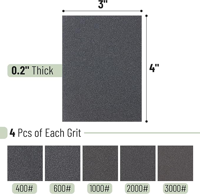 Bates- Sanding Sponge, 20 pcs, 3?쓝4?? 400-3000 Grit Assortment, Ultra Fine, Washable and Reusable, Sandpaper Block, Sanding Blocks for Wood, Sanding Pad, Drywall Sanding Block, Drywall Sanding Sponge