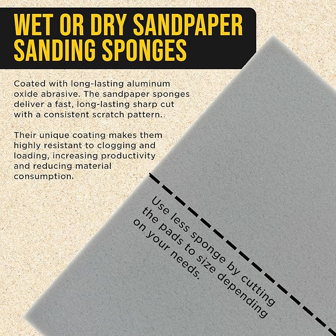 Dura-Gold Microfine Cut Sanding Sponges, Box of 10-5.5" x 4.5" (1200 to 1500 Grit) Performance Conform & Flex Wet or Dry Flexible Softback Sandpaper Sponges, Hand Block Wood Drywall Metal Auto Paint