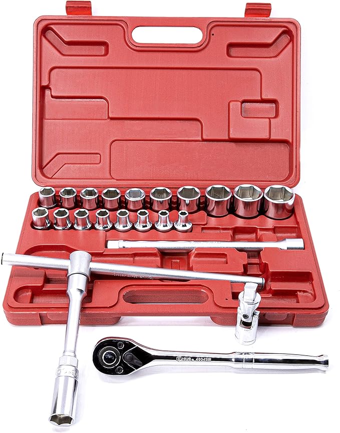 Genius Tools GS-424MA 24 Piece 1/2" Dr. Metric Hand Socket Set