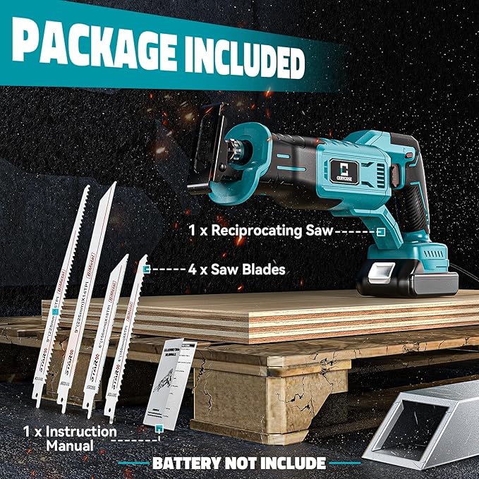Cordless Reciprocating Saw Compatible with Makita 18V Battery, Variable Speed 1" Stroke Length,3200 SPM, Toolless Blade Change, 4 Saw Blades for Metal Wood PVC Cutting Tool Only