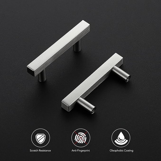 Ravinte 15 Pack 2-1/2 Inch Cabinet Pulls Brushed Nickel Sqaure Kitchen Cabinet Handles Silver Cabinet Hardware Stainless Steel Drawer Pulls 4 Inch Overall Length with Mounting Template
