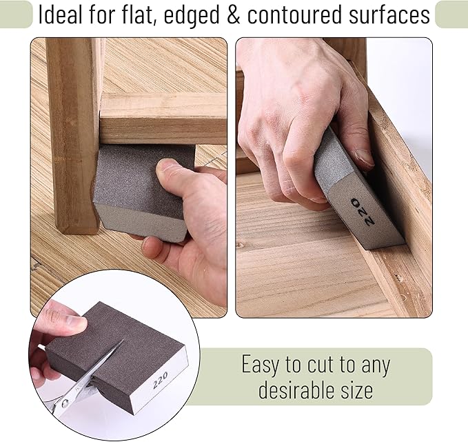 Bates- Sanding Sponge, 8 pcs, 220 Grit, Washable and Reusable, Sandpaper Block, Sanding Blocks for Wood, Sanding Pad, Drywall Sanding Block, Drywall Sanding Sponge