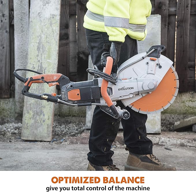 Evolution R12DCT 12 Inch Concrete Saw with Water Fed Dust Suppression (Aka Angle Grinder, Cut Off Saw, Masonry) Electric, No Gas, 4-1/2" Cut - Incl Premium Diamond Blade (Formerly R300DCT+)