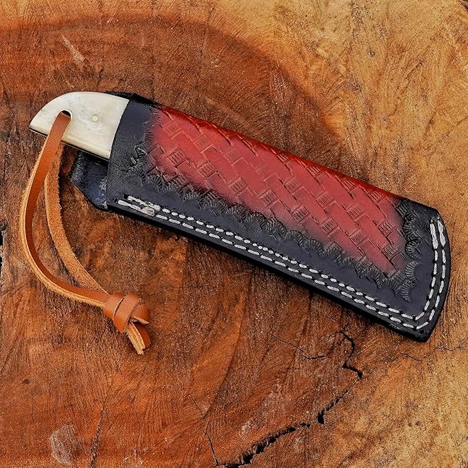 Handmade Stainless Steel Lineman’s Hawkbill knife with Leather sheath, Heavy Duty Utility Knife blade Electrician Wire Skinning knife for professional. (Camel & Black)