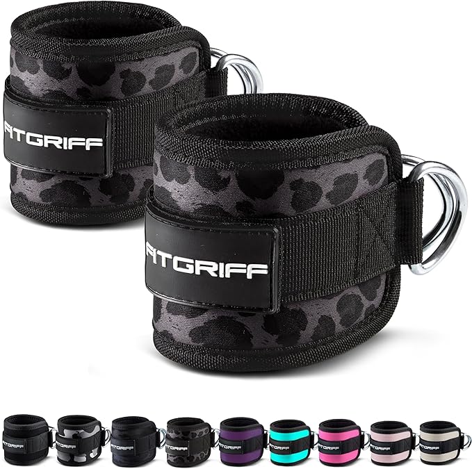 Fitgriff짰 Ankle Straps V1 for Cable Machine (2 Pieces) - Gym Workout Equipment - Leg Pulley Attachment, Kickback Straps