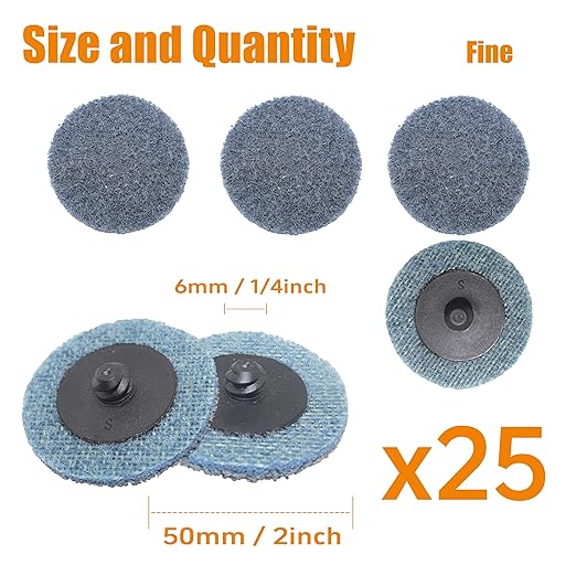 Merryland Surface Conditioning Disc 2 inch for Die Grinder, 2inch Fine Quick Change Disc 25 Pack, Sanding Disc Nylon Non-Woven Disc Paint Rust Metal Steel Iron Universal, DGTAA25C3