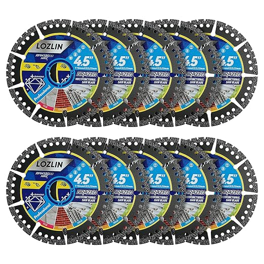 10-Pack 4.5" Diamond Multi-Purpose Saw Blades - Heavy Duty Angle Grinder Discs for Cutting Marble/Quartz/Stone/Tile/Metal/Plastic (Black Teeth, 10)