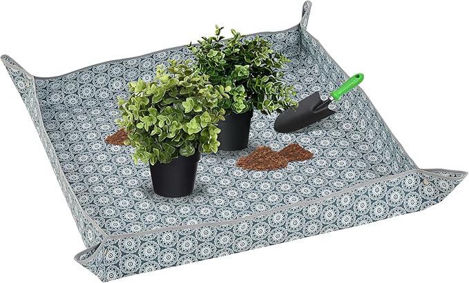 Heavy-Duty Waterproof ??Indoor Plant Transplanting & Mess Control Mat, Thick Succulent Potting Tray for Soil Change, Spill-Proof Gardening & Pet Grooming Mat (L - 39.4" X 39.4")