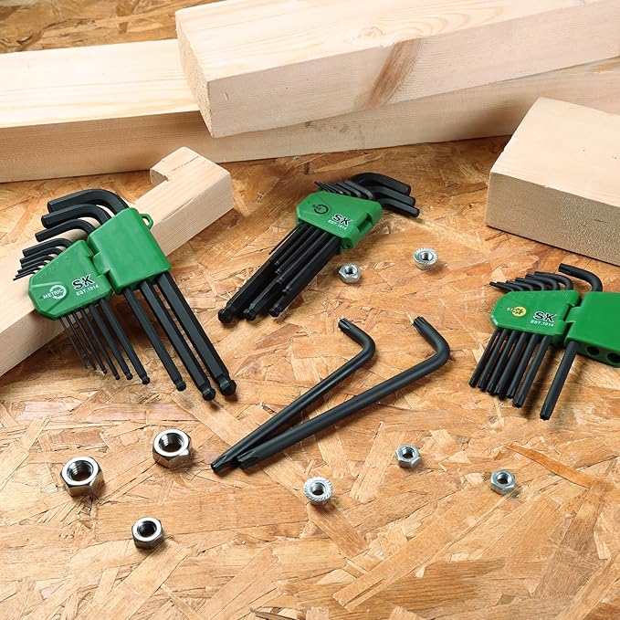 SK 27-Piece Allen Wrench Set, Metric/SAE/Star Hex Key Set, L-Shaped, S2 Steel, Black Phosphating Finish