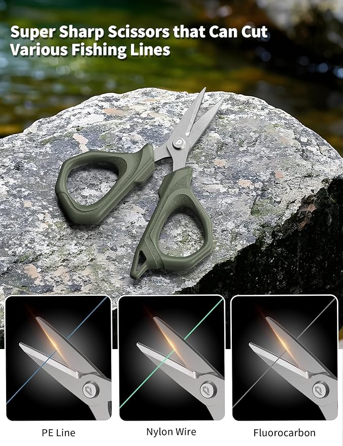4.6" Fishing Scissors,Fishing Line Cutter for Braided Fishing Line,Fishing Gear with Tool Retractor,Non-Slip Grip Small Scissors for Saltwater & Freshwater