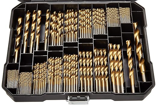 230 Pieces Titanium Twist Drill Bit Set, 135째 Tip High Speed Steel, Size from 3/64" up to 1/2", Ideal Drilling in Wood/Cast Iron/Aluminum Alloy/Plastic/Fiberglass, with Hard Storage