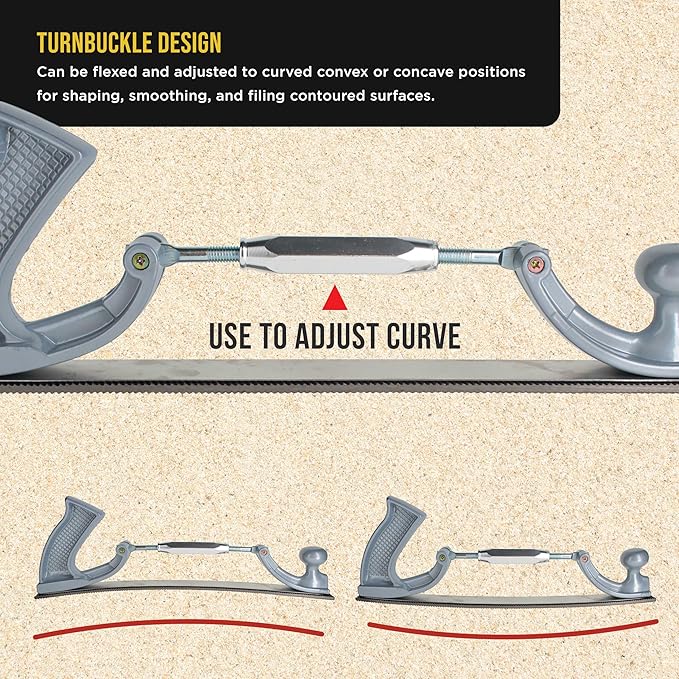 Dura-Gold Adjustable Flexible Body File Holder with 14" Double-Sided Bastard File Blade, 9 Teeth Per Inch - Adjusts to Curved Convex or Concave for Shaping, Smoothing, and Filing Contoured Surfaces