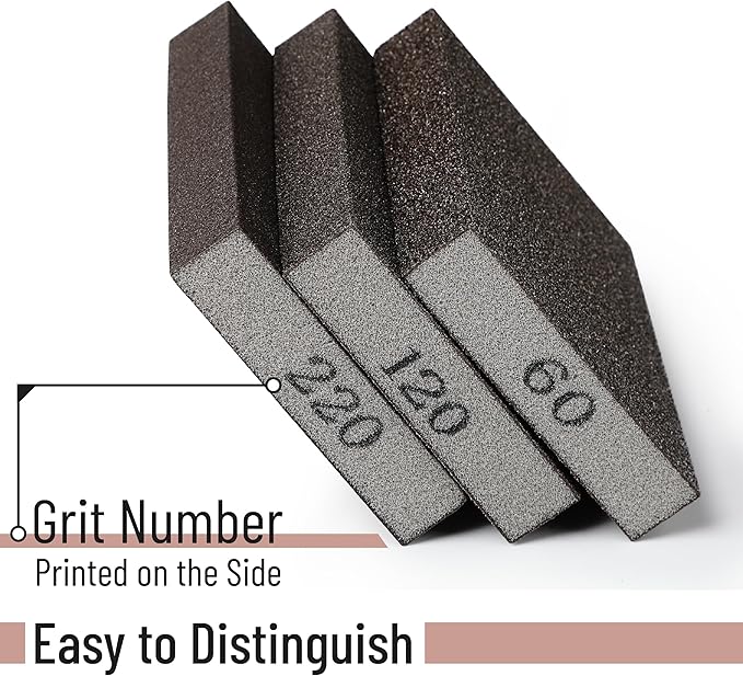 Bates- Sanding Sponge, 6 pcs, 60/120/220 Grit Assortment, Sandpaper Block, Sanding Blocks for Wood, Drywall Sanding Sponge for Wood, Sanding Blocks Drywall, Sandpaper for Drywall Sanding Block