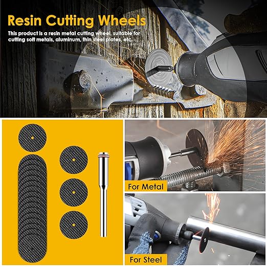 44pcs Black Cutting Wheel Set Compatible with Plastic for Rotary Tool, HSS Circular Saw Blades 6pcs, Resin Cutting Discs 20pcs, 545 Diamond Cutting Wheels 10pcs