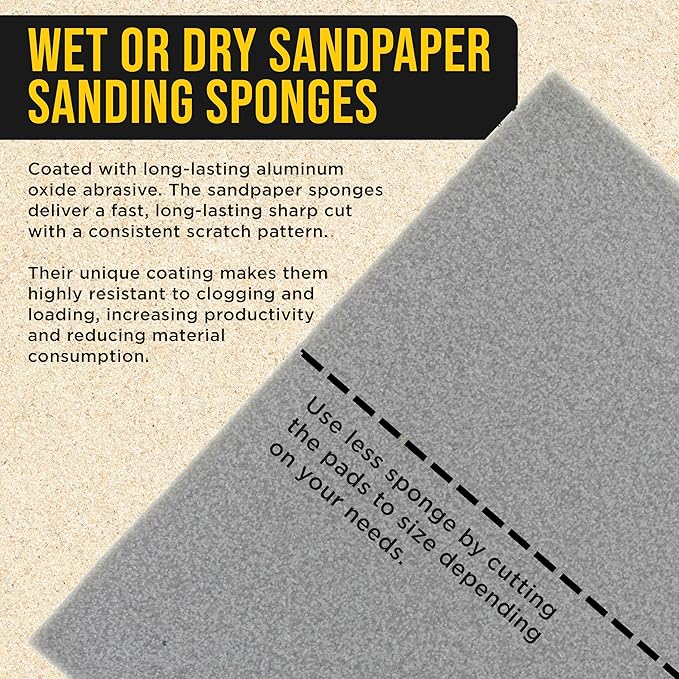 Dura-Gold Medium Cut Sanding Sponges, Box of 10-5.5" x 4.5" (120 to 180 Grit) Performance Conform & Flex Wet or Dry Flexible Softback Sandpaper Sponges, Hand Block Pad, Wood Drywall Metal Auto Paint