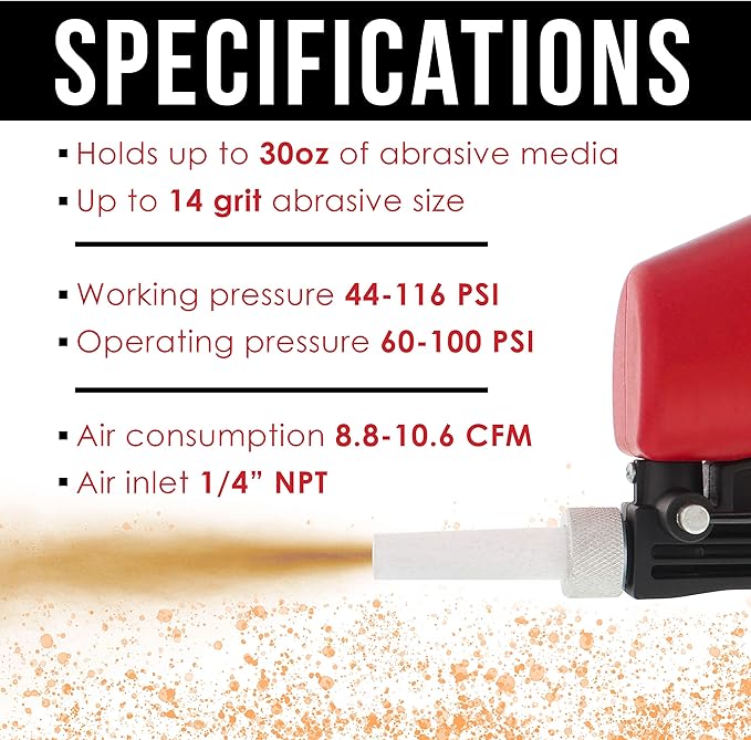 TCP Global Gravity Feed Sand Blaster Gun Kit - Portable Air Compressor Sandblaster, 2 Ceramic Nozzles & Regulator - Abrasive Media & Soda Blaster - Rust, Metal, Wood & Paint Removal