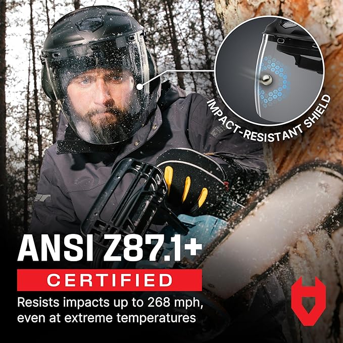 NoCry Premium Safety Face Shield for Grinding and Cutting ??Clear Anti-Fog, Impact Resistant Visor and Adjustable Headgear ??ANSI Z87.1 Certified for Industrial Use ??Washable Sweatbands Included