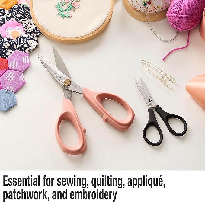 Beaditive Sewing Scissors - 6-Inch Stainless Steel Fabric Scissors - Professional Scissors With Serrated Blade for Cloth Cutting & Quilting - Comfortable Craft Tailor & Dressmaker Shears ??Light Coral