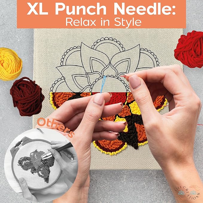 Complete Punch Needle Kit for Beginners & Adults ??DIY Embroidery Punch Stitching Kit with Yarn, Canvas, and Tools ??Perfect for Relaxation, Home D챕cor, Art, & Holiday Crafts