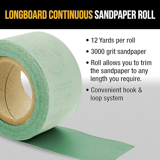 Dura-Gold Premium - 3000 Grit Green Film - Hook & Loop Backing Longboard Continuous Sandpaper Roll, 2-3/4" Wide, 12 Yards Long - For Automotive Detailing, Fine Color Sanding, Long Board Sander Blocks