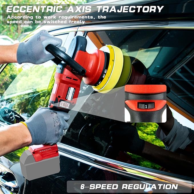 Cordless Car Polisher, Orbital Portable Polishing Waxer Machine with Brushless Motor 6 speeds 750-6800RPM, Compatible with Milwaukee M18 Batteries (NO BATTERY)