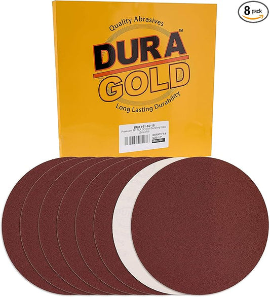 Dura-Gold Premium 10" Sanding Discs - 60 Grit (Box of 8) - Sandpaper Discs with PSA Self Adhesive Stickyback, Fast Cutting Aluminum Oxide Abrasive - Drywall, Floor, Woodworking, Automotive, Sander