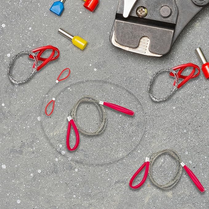 Stainless Steel Cable Saw,Metal Wire Saw Hand Pocket String Emergency Survival Rope Cutting Tools PVC Pipe Cutting Tool for Wood Camping Hiking Hunting,Red,23.62 Inch (4 Pcs)
