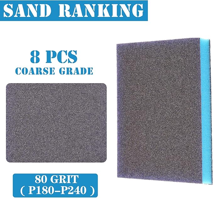 8Pcs 80 Grit Sanding Sponge, Jamiikury Coarse Sanding Blocks Washable and Reusable, Wet Dry Sandpaper Sponge for Wood Metal FurniturePaint and Drywall