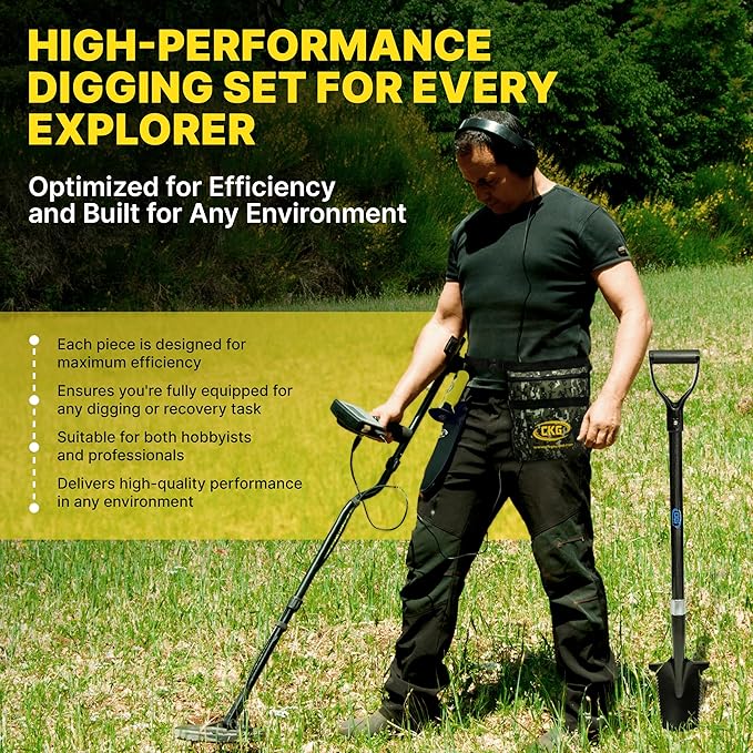 CKG Carbon Metal Detecting Set - Spade Shovel, Hand Shovel Digging Tool, Pouch Bag ??Lightweight and Durable Shovels for Digging Treasure Hunting,Set