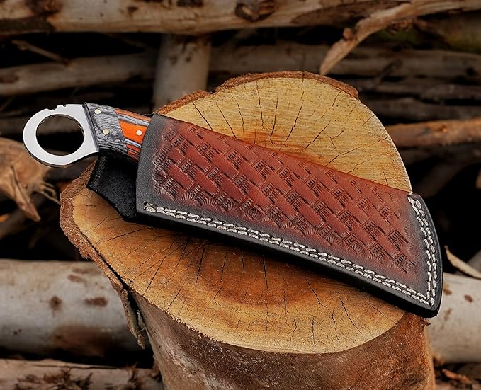 Handmade Stainless Steel Lineman’s Hawkbill knife with Leather sheath, Heavy Duty Utility Knife blade Electrician Wire Skinning knife for professional.