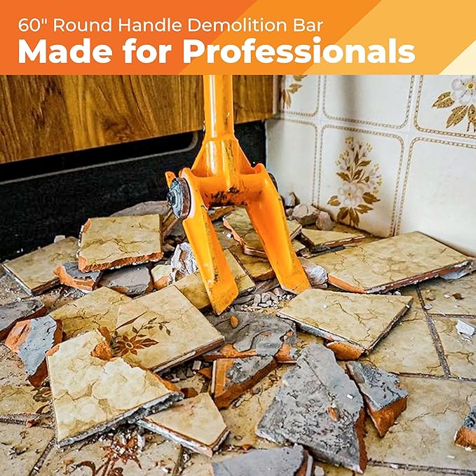 Gutster 60??Demolition Pry Bar & Crowbar ??Round Handle Wrecking Bar for Ceiling & Wall Demo ??Heavy Duty Nail Puller Tool for Contractors, Firefighters & Home Renovations