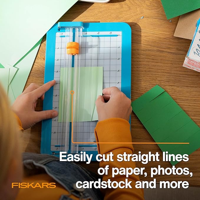 Fiskars Kids Junior Paper Trimmer ??Turquoise Safe and Easy Paper Cutter for Crafting and School Projects 7 x 11.5 Inches