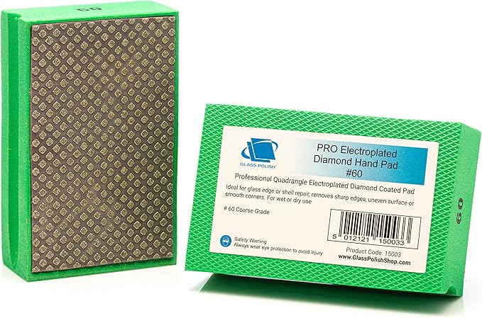 GLASS POLISH PRO Diamond Hand Polishing Pad, Grit 60 Very Coarse Foam Sanding Block for Quick Stock Removal and Grinding of Glass, Tiles, Ceramics, Concrete, Granite, Marble, and More - GP15003
