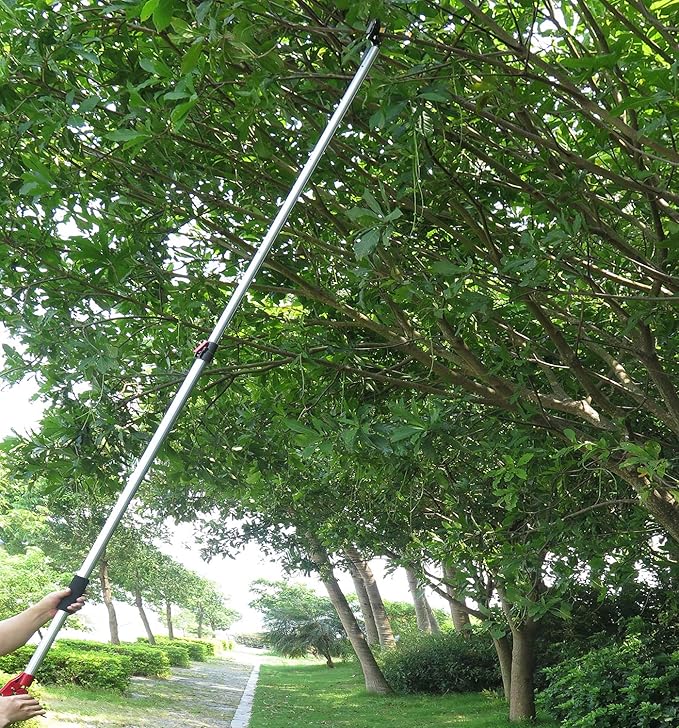 6-10 Foot Tree Pruner 2 Sections Extendable 4 Nodes Adjustable, Cut and Hold Pruning Trimmer, Long Reach Pole Saw, Telescoping Fruit Picker, Branches Bypass Lopper With Hook