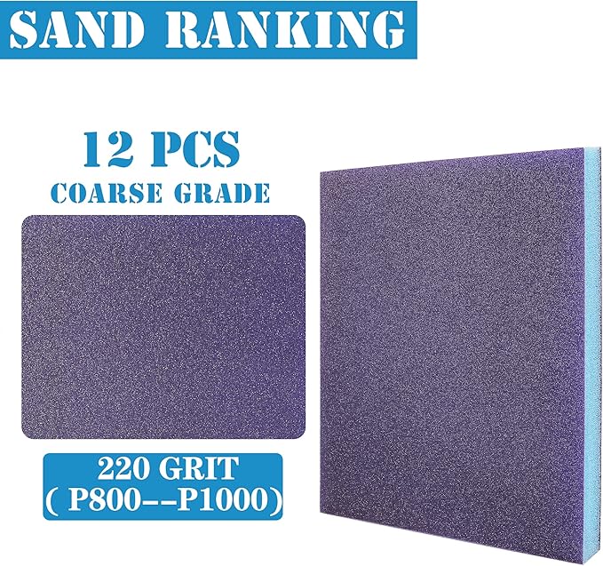 12Pcs 220 Grit Sanding Sponge, Jamiikury Sanding Blocks Washable and Reusable, Wet Dry Sandpaper Sponge for Wood Metal Furniture Paint and Drywall