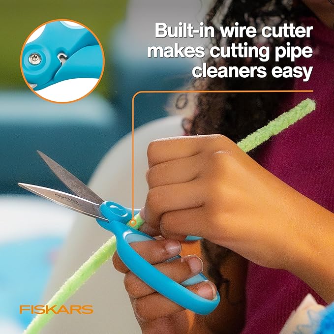 Fiskars Kids Super Scissors ??Cutting Power for Cardboard, Foam, Felt & More with SoftGrip Handles, For Crafting and School Supplies, 6 inches
