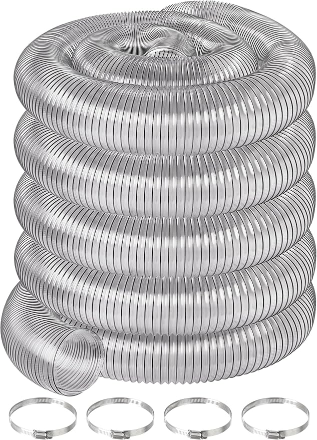 6" x 50' PVC Dust Collection Hose, 6 Inch Dust Collector Hose for Shop Vacuum,Woodworking Dust Collection Systems,Puncture Resistant Flexible Clear PVC Fume Debris Dust Hose Tube w/Carbon Steel Wire