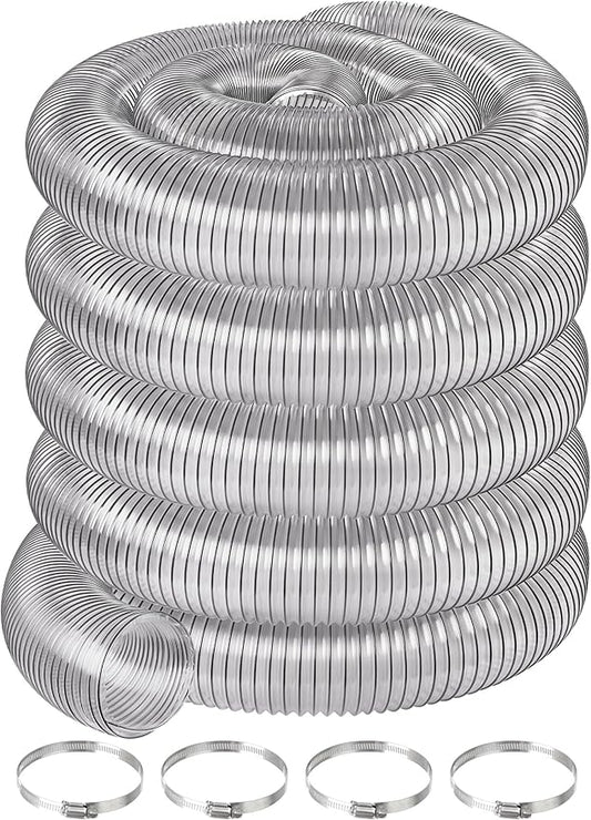 6" x 50' PVC Dust Collection Hose, 6 Inch Dust Collector Hose for Shop Vacuum,Woodworking Dust Collection Systems,Puncture Resistant Flexible Clear PVC Fume Debris Dust Hose Tube w/Carbon Steel Wire