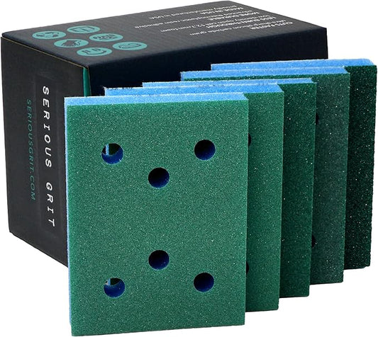 Serious Grit - 3" x 4" Foam Abrasive Assorted Grit Sanding Pads - Fits Surfprep, Uneeda Ekasand, Mirka - 1/2" Thick Soft Foam Hook & Loop Sandpaper Pads for 3x4 Sanders -Made in USA - 10 Per Box