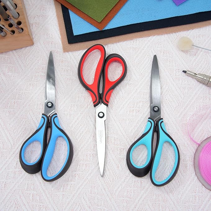 8.5 Inch Left Handed Scissors for Left Handed Supplies & Gifts, 3-Color Comfort Grip,Sharp Pointed Tip for Precise Control,Ideal for Adult, Office, Craft, Fabric, Kitchen, School.