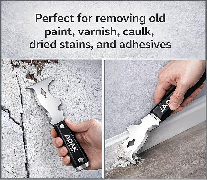 Adak 10-in-1 Paint Scraper and Painter?셲 Tool ??Multi-Purpose Painter?셲 Knife, Putty & Spackle Scraper for Wood, Metal & Wall Repairs ??Ideal for Painting, Cleaning & Finishing Jobs